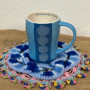 🩵 Starbucks | Aqua Blue Textured Weave with circle flowers Mug | Like New